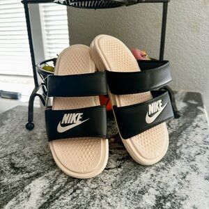 Nike Black and Tan Slide Sandals